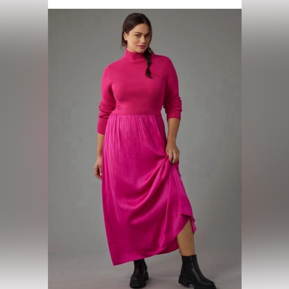 Anthropologie bright pink Thea Twofer sweater dress size small